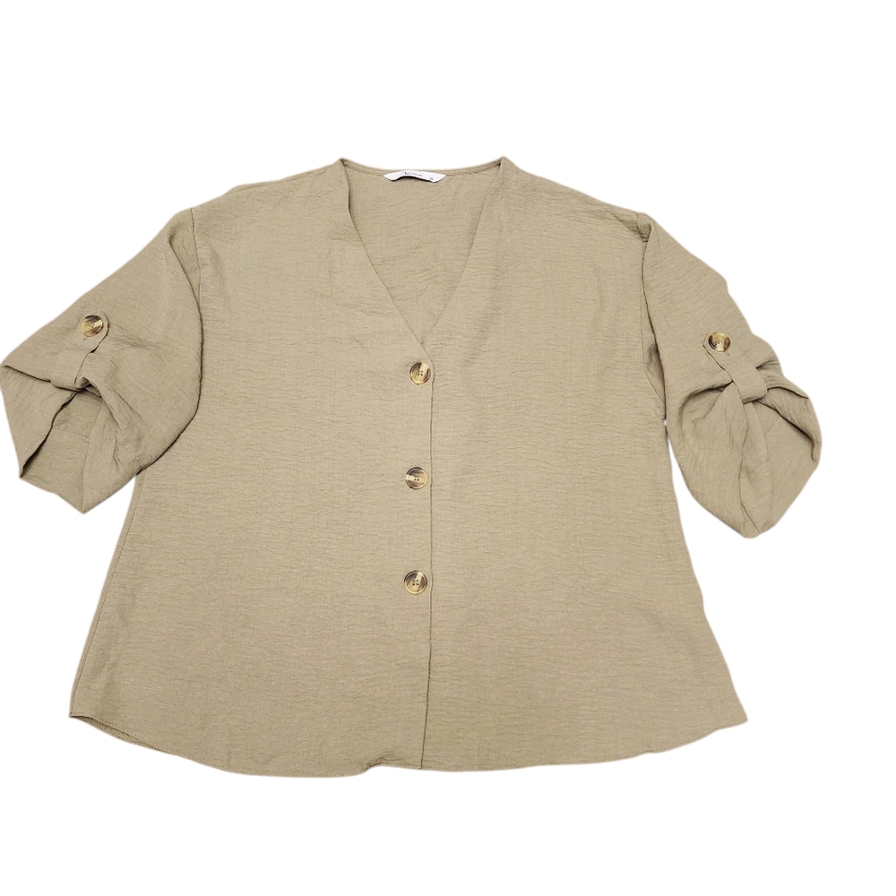 Sainsbury Olive Green V-neck Half Sleeve Blouse Size 10 - Picture 4 of 11
